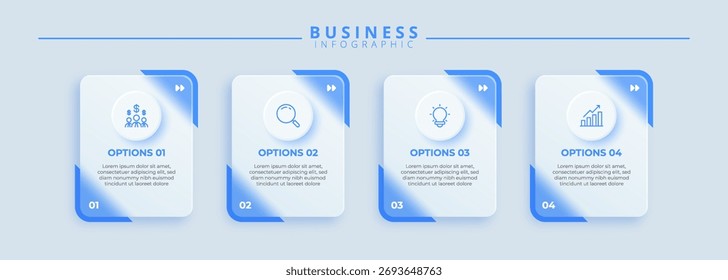 Design template for vector infographic labels with icons and 4 options or steps. Suitable for process diagrams, presentations, workflow layouts, banners, flow charts, and infographics.	