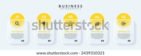 Design template for vector infographic labels with icons and 5 options or steps. Suitable for process diagrams, presentations, workflow layouts, banners, flow charts, and infographics.	