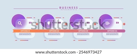 Design template for vector infographic labels with icons and 4 options or steps. Suitable for process diagrams, presentations, workflow layouts, banners, flow charts, and infographics.