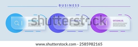 Design template for vector infographic labels with icons and 3 options or steps. Suitable for process diagrams, presentations, workflow layouts, banners, flow charts, and infographics.