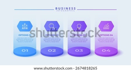 Design template for vector infographic labels with icons and 4 options or steps. Suitable for process diagrams, presentations, workflow layouts, banners, flow charts, and infographics.