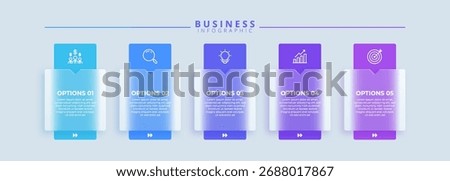Design template for vector infographic labels with icons and 5 options or steps. Suitable for process diagrams, presentations, workflow layouts, banners, flow charts, and infographics.