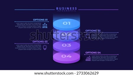 Design template for vector infographic labels with icons and 4 options or steps. Suitable for process diagrams, presentations, workflow layouts, banners, flow charts, and infographics.