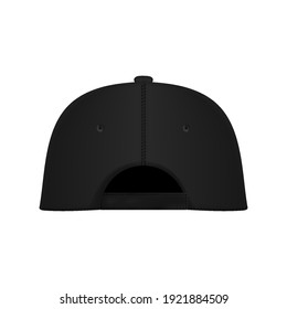 Design template, vector realistic white baseball cap back view isolated on background. Realistic back view. Vector baseball cap back side view.