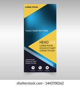 Design template vertical flyer. Geometric banner, vector template. Abstract blue brochure.