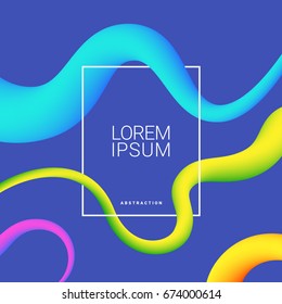 Design template with waves. Cover for Leaflet, presentation, Banners, Placards, Posters, Flyers. Yellow,blue colors, square shape, on blue background. Vector, illustration, flat
