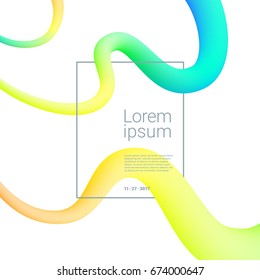 Design template with waves. Cover for Leaflet, presentation, Banners, Placards, Posters, Flyers. Yellow, green colors, square shape, on white background. Vector, illustration, flat