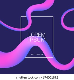 Design template with waves. Cover for Leaflet, presentation, Banners, Placards, Posters, Flyers. Wave pink color, square shape, on blue background. Vector, illustration, flat