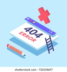 
Design Template For Web Page With 404 Error. Flat Isometric Vector Illustration.