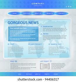 Design template of website. Blue layout with map background and bright blue header navigation. Vector illustration