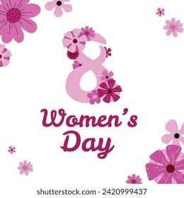 The design template for Woman's Day. A large number 8 surrounded by flowers in pink shades.