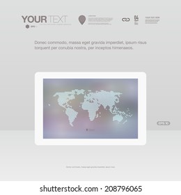 Design template with world map on a digital screen  Eps 10 stock vector illustration 