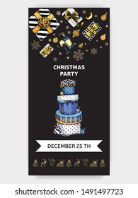 Design template with xmas hand-drawn graphic illustrations. Menu card restaurant New Year and Christmas holidays.