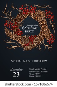 Design template with xmas hand-drawn graphic illustrations. Greeting card with the New Year and Christmas holidays.