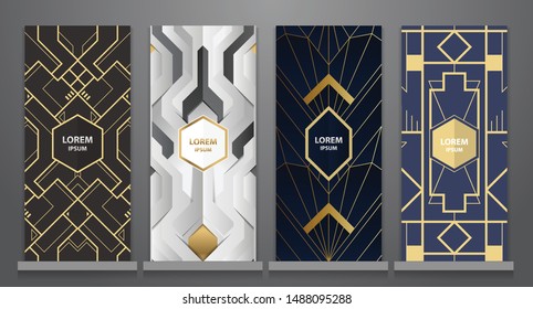 Design templates Art deco booklets set on the shelf. collection for packaging,design of luxury products. vector illustration.
