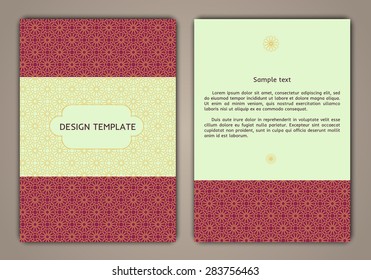 Design templates for banners, flyers, booklets. Can use for greeting cards, wedding invitations, retro parties and advertising. Vintage, Islam, arabic, indian, ottoman motifs, elements.