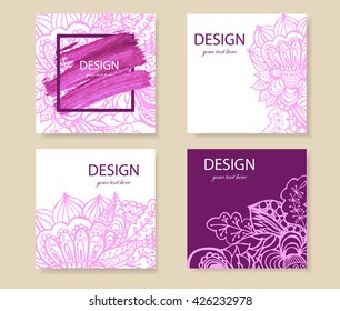 design templates business cards, flyers, invitations, abstract purple flowers Doodle