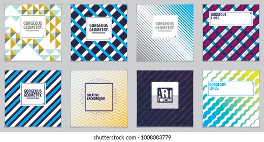 Design templates for flyers, booklets, greeting cards, invitations and advertisings. Geometric line patterns vector abstract advertising art set. Minimalistic brochure design.