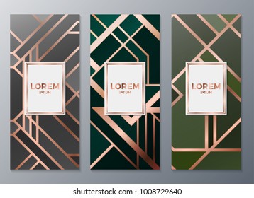 Design templates for flyers, booklets, greeting cards, invitations, packaging and advertising. Vector set packaging templates in art deco style for luxury products. Vector illustration eps10.