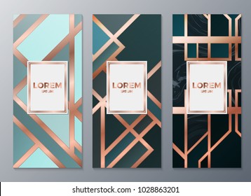 Design templates for flyers, booklets, greeting cards, invitations, packaging and advertising. Vector set packaging templates in art deco style for luxury products. Vector illustration eps10.