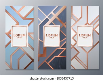 Design templates for flyers, booklets, greeting cards, invitations, packaging and advertising. Vector set packaging templates in art deco style for luxury products. Vector illustration eps10.