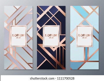 Design templates for flyers, booklets, greeting cards, invitations, packaging and advertising. Vector set packaging templates in art deco style for luxury products. Vector illustration eps10.