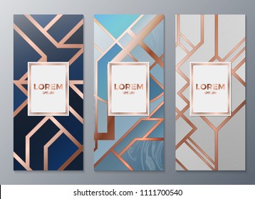 Design templates for flyers, booklets, greeting cards, invitations, packaging and advertising. Vector set packaging templates in art deco style for luxury products. Vector illustration eps10.