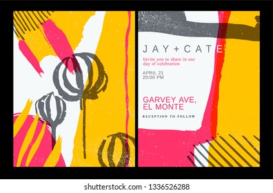 Design templates for flyers, booklets, greeting cards, invitations, packaging and advertising. Brush strokes background in colorful colors.