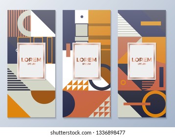 Design templates for flyers, booklets, greeting cards, invitations, packaging and advertising. Vector set packaging templates with retro geometry for luxury products. Vector illustration eps10.