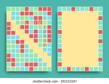 Design templates for flyers, booklets, greeting cards, invitations, game parties and advertising. Tetris game elements. Vector illustration.