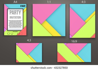 Design of templates invitation card, webpage and presentation. Material design style. Abstract Vector Illustration. Different formats.