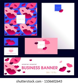 Design templates. Invitation to a company event. Covers. Posters. Blank. Banner. Can be used in perfumery, cosmetic and fashion business. Silhouette lips.