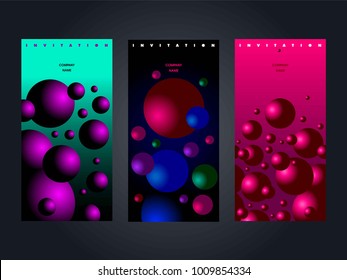 Design templates. Invitations to a company event. Bright colored volumetric balls of different sizes.