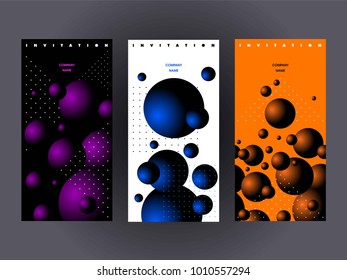 Design templates. Invitations to a company event. Bright colored volumetric balls of different sizes.