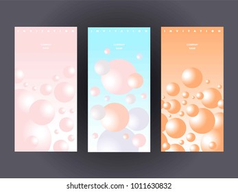 Design templates. Invitations to a company event. Pastel colored volumetric balls of different sizes.