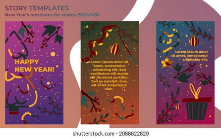 Diseñar plantillas de red para historias de Año Nuevo en redes sociales tamaño 1920x1080