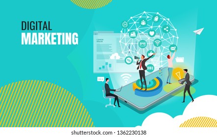design templates for online shopping, digital marketing, teamwork, business strategy and analytics. Modern vector illustration concepts for website and mobile website development