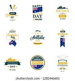 Design templates set for Australia Day, 26th January. Greeting cards collection. Vector clipart. 