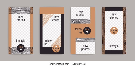 Design templates for social media banner. Set of vector frames for stories and posts. Contemporary boho style 