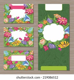  Design templates with spring flowers for business | Business cards and flyer with floral ornaments for design