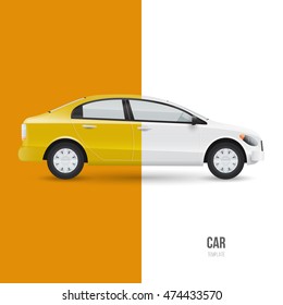 Design templates for transport. Mockup of white passenger car. Branding for advertising and corporate identity.