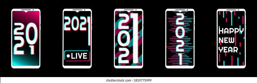 Design templates with typography logo 2021 for celebration. Creative concept of 2021 Happy New Year posters set in social media style. Minimalistic trendy backgrounds for banner, card or cover. EPS10