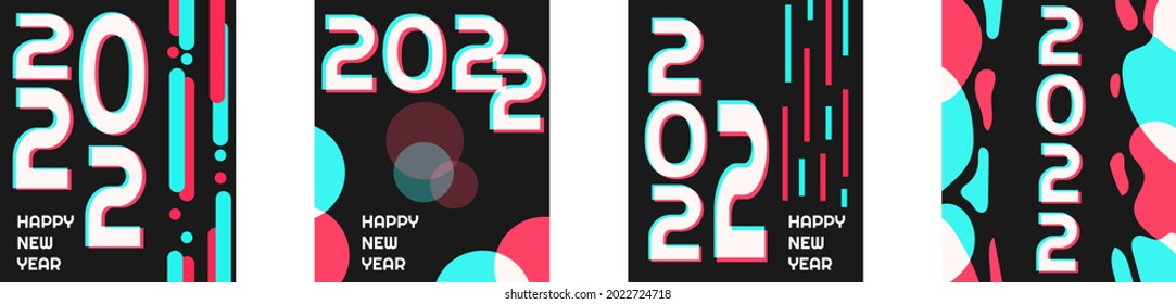 Design templates with typography logo 2022 for celebration. Creative concept of 2022 Happy New Year posters set in social media style. Minimalistic trendy backgrounds for banner, card or cover. EPS10