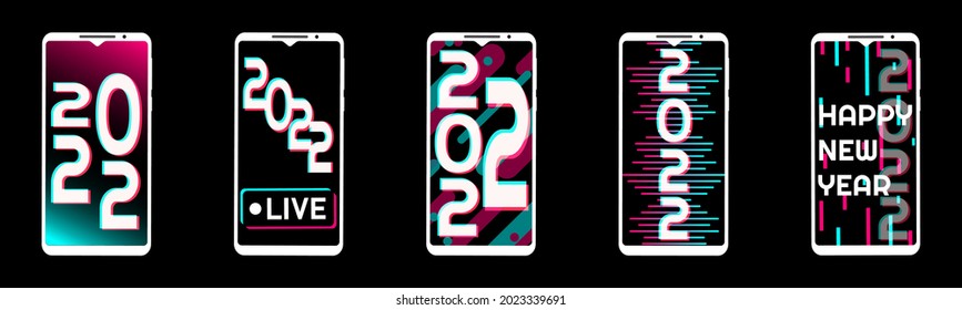 Design templates with typography logo 2022 for celebration. Creative concept of 2022 Happy New Year posters set in social media style. Minimalistic trendy backgrounds for banner, card or cover. EPS10