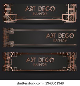 Design templates for web promotion bsnners and advertising. Vector set vertical templates in art deco style for luxury products. Vector illustration eps10.