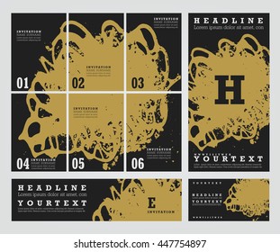 Design templates for your events. Invitations, posters, flayers, business cards and banners. Abstract background handmade texture. Golden vector texture