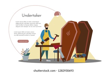 Design template.Undertaker in the workshop. Modern vector illustration concepts for website and mobile website development.
