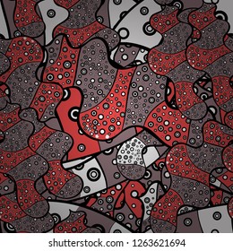 Design. Tender fabric pattern. Flat elements. Doodles black, orange and pink on colors. Seamless pattern Print. Vector.