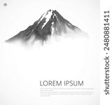  Design teplate with misty mount Fuji and place for your text. Traditional Japanese ink wash painting sumi-e. Translation of hieroglyph - zen.