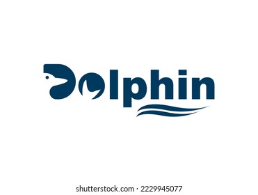 Design text dolphin with silhouette dolphin. Vector illustration.